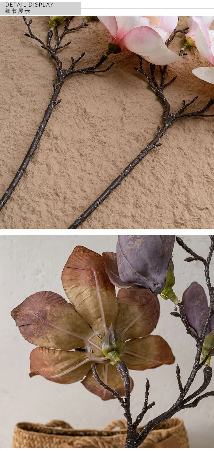 5 Stück Künstliche 3-Kopf-Magnolien-Seidenblumen Heimdekoration Künstliche Orchideenblumen Weihnachtsbaum-Deko Zweig Hochzeitsfeier Blumendekoration – Detail 9