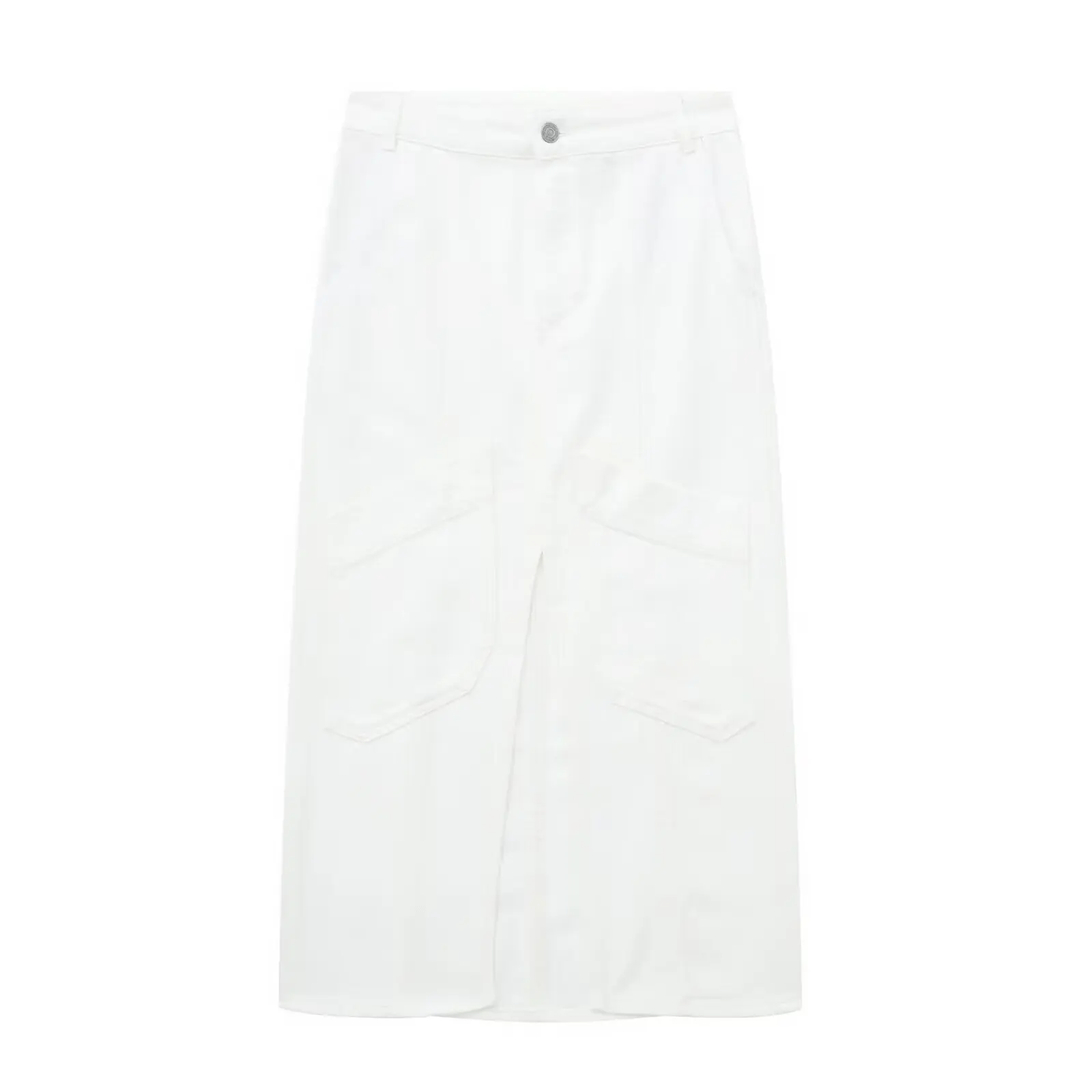 

White High Waist Autumn Women Straight Skirts Split Patchwork Button Denim Skirt For Lady Commuting Office Female Cargo Skirt
