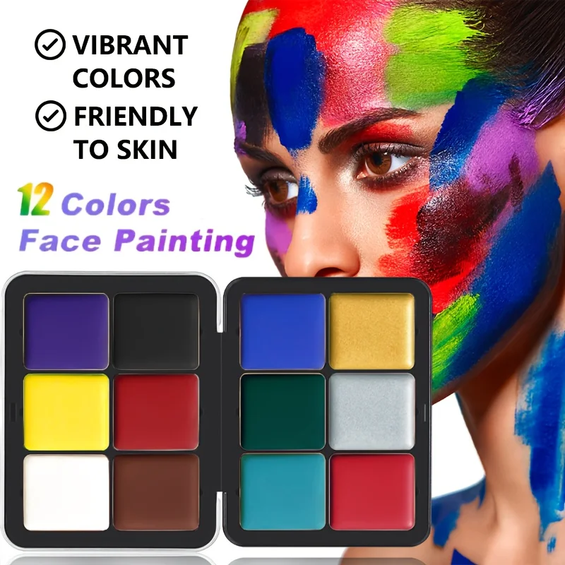 طقم مكياج احترافي مقاوم للماء على شكل زيت مكون من 12 لونًا لمهرجان الهالوين وحفلات عيد الميلاد والحفلات التنكرية #5