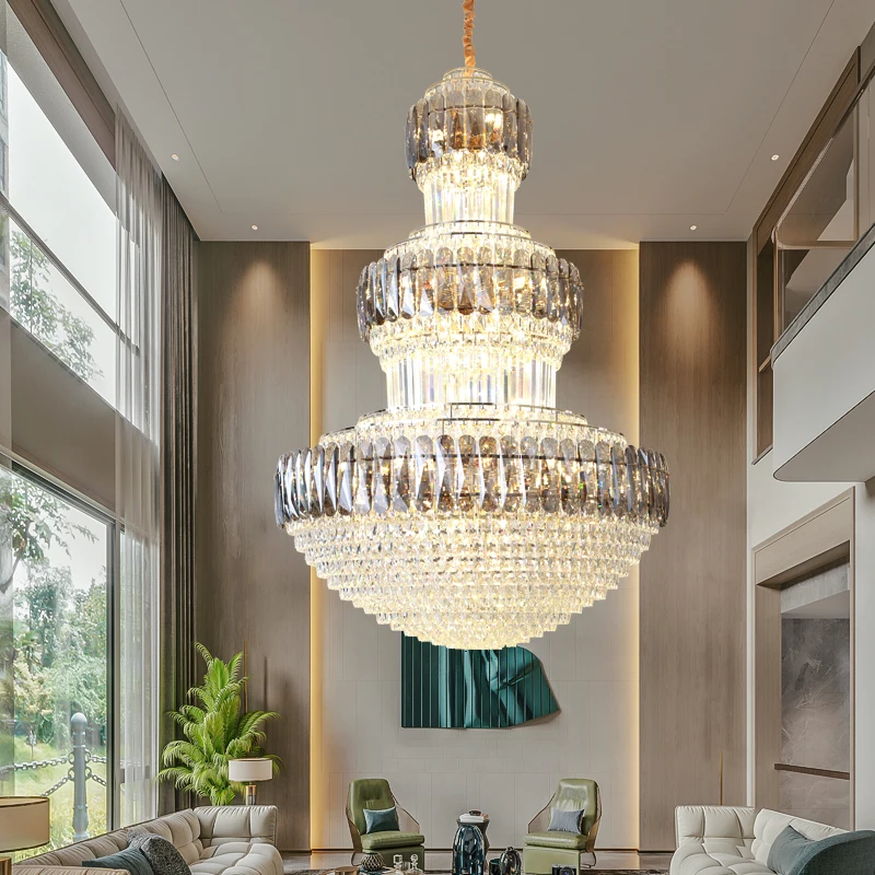 European-style Luxury Villa Duplex Building Crystal Long Chandelier High-end Restaurant Hotel Lobby Sales Department Light
