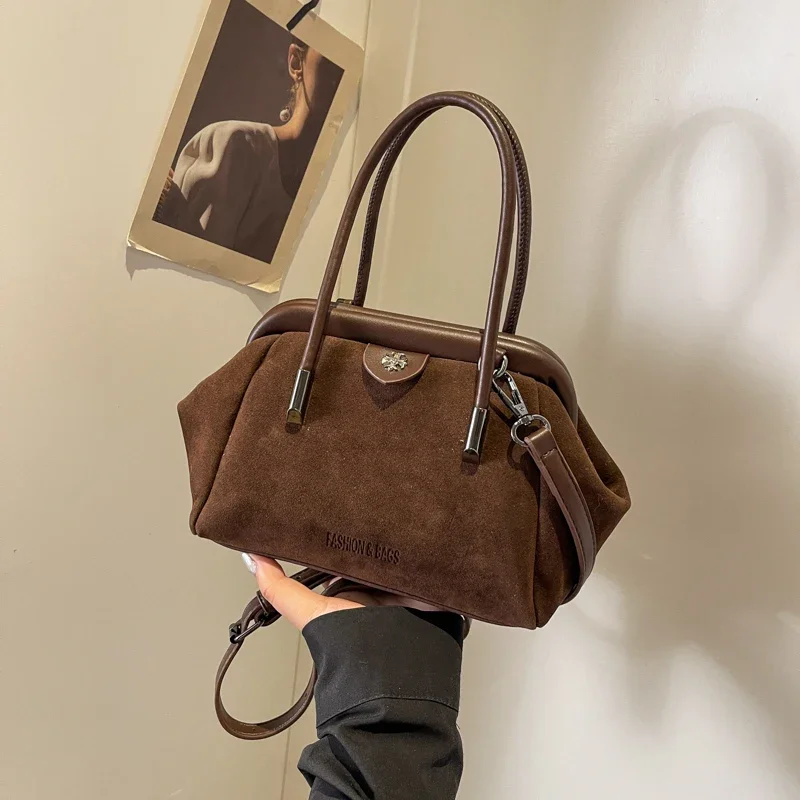 Solid Fashion Faux Suede Shoulder Bag Needle Buckle Sewing Thread All-match Crossbody Bag 2024 Hot Sale Bags for Women Bolsa