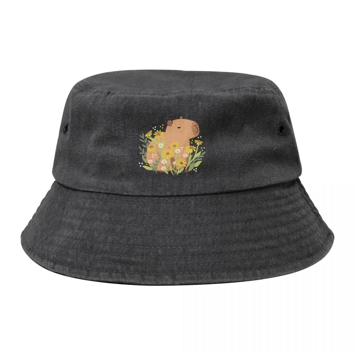 

Capybara with daisy flowers Bucket Hat Male hat Golf Hat custom Rave Elegant Women's Hats Men's