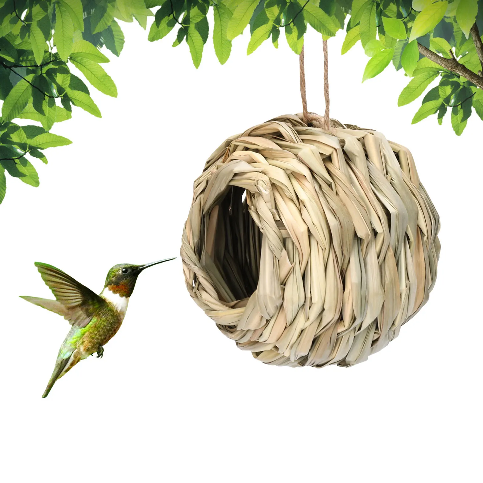 4 Pcs Outdoor Straw Hanging Bird Nest Precision Knitting Reusable Nest for Family Friend Neighbor Gift IMNT