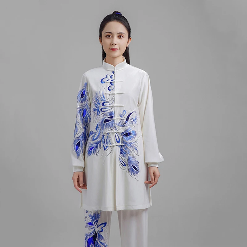 Kun Master Thicken Velvet Taichi Uniform Elegant Winter Martial Arts Suit Embroidery Kung Fu Clothes Taiji for Women