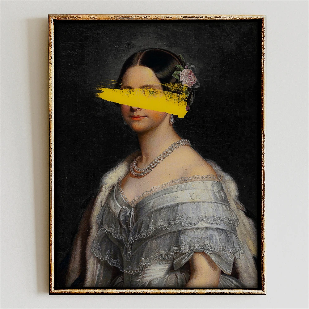 Woman Portrait Print Poster Snake Armlet Prints Gallery Wall Art Altered Art Portrait Art Butterfly Canvas Painting Vintage Art