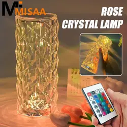 LED Crystal Table Light Rose Lamp Projector warm light Touch Adjustable Romantic Diamond Atmosphere Light USB Touch Night Light