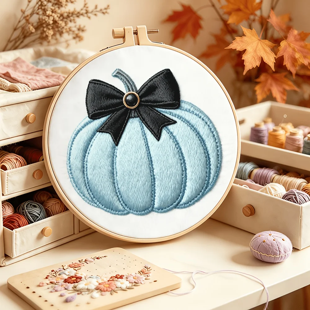 Embroidery Stitch Practice Kit For Adults Beginners Pre‑Printed Cloth Bamboo Hoop Thread Needles Hand‑Stitching Learning Craft