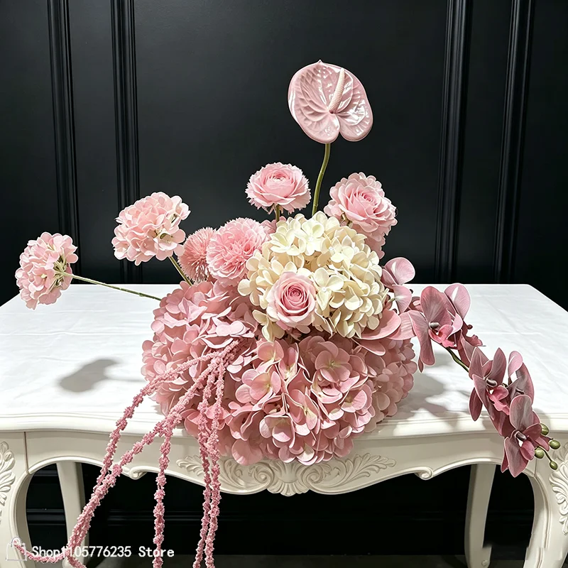 Künstliche burgundergrüne Hortensien-Tischdekoration, Hochzeits-Centerpiece, Anthurium-Orchideen-Blumenball, Event-Party-Requisiten – Detail 7