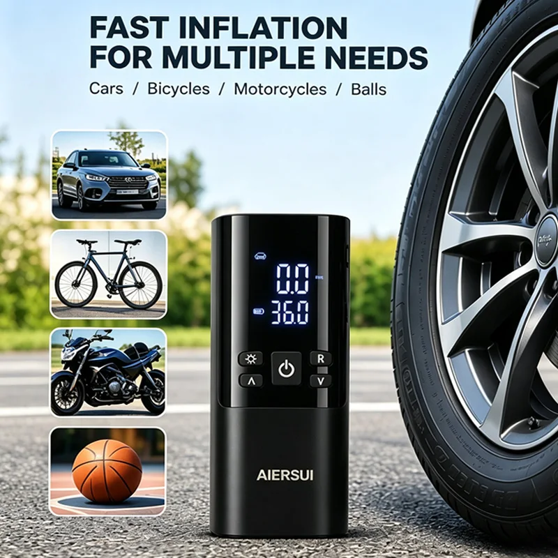 150PSI Portable Tire Inflator USB Rechargeable Digital Air Pump Emergency LED Light Air Compressor for Car Bike Motorcycle Balls