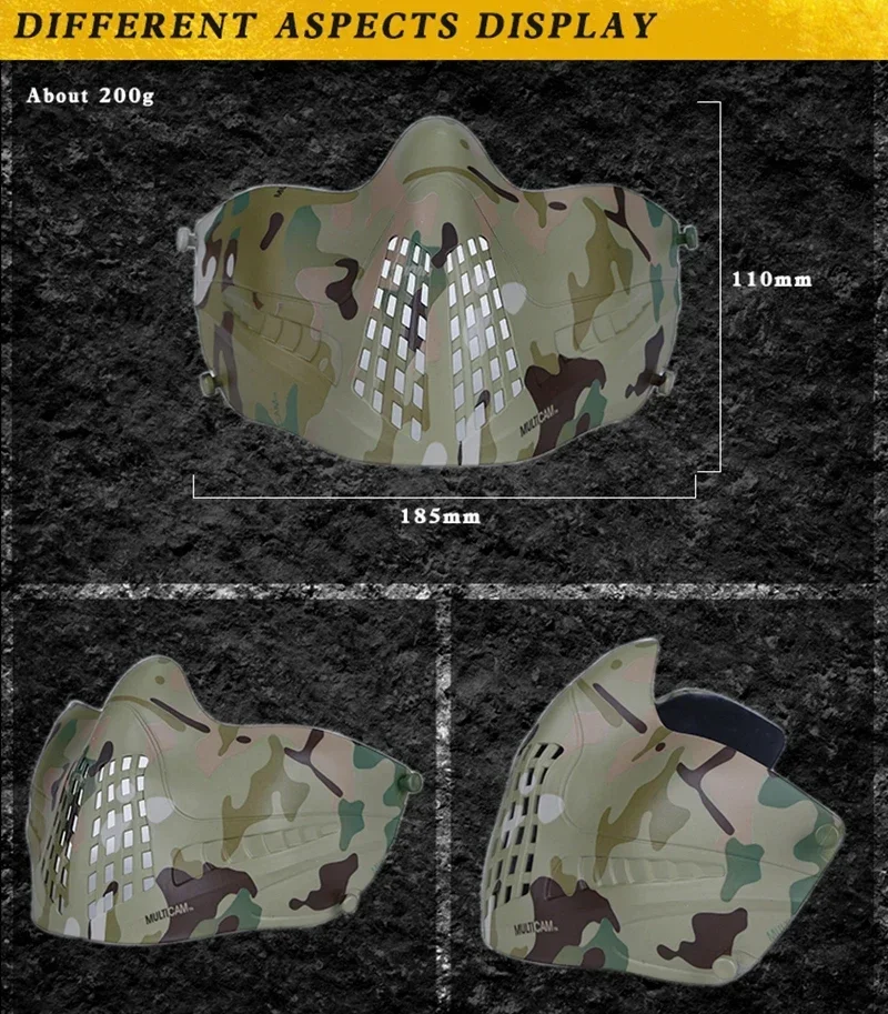 Тактическая полумаска для лица, мягкая дышащая тренировочная CS-игра, защитная защита для рта, аксессуары для страйкбола и пейнтбола, многоцветные