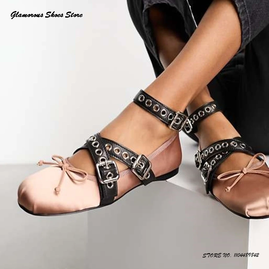 

Eyelets Belt Buckles Ballet Flat Shoes Sweet Butterfly-knot Buckle Strap Casual Shoes Women's Spring Summer Fashion Comfy Flats