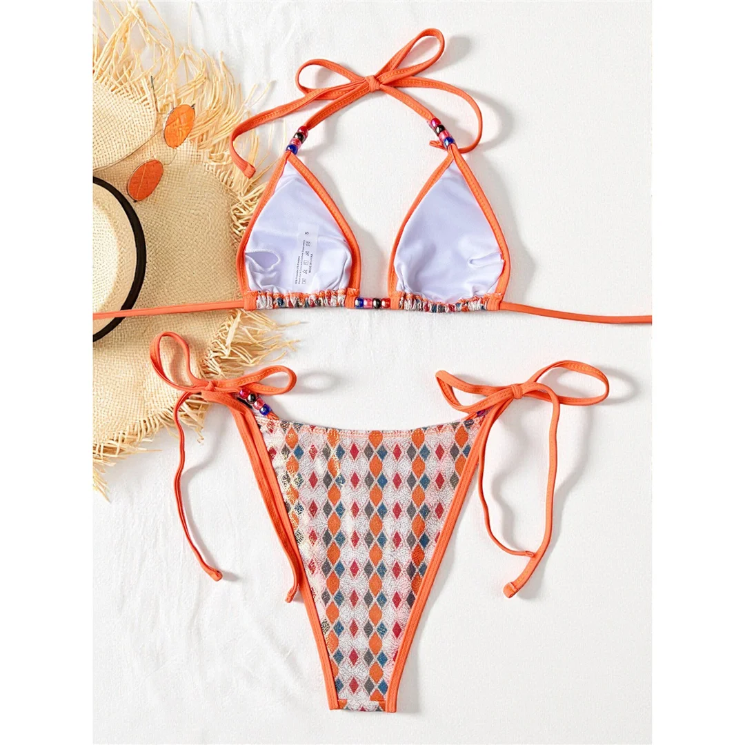 S - XL Bedruckter Neckholder-Bikini, Damen-Badeanzug, zweiteiliges Bikini-Set, hoch geschnittene Beine, Badebekleidung, Badeanzug, V8488 – Detail 7