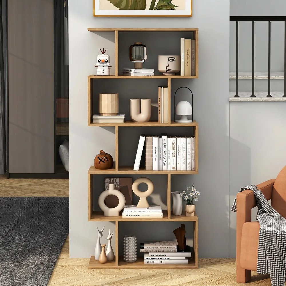 2PCS Bookshelf Geometric S-Shaped Bookcase Room Divider Storage Shelf