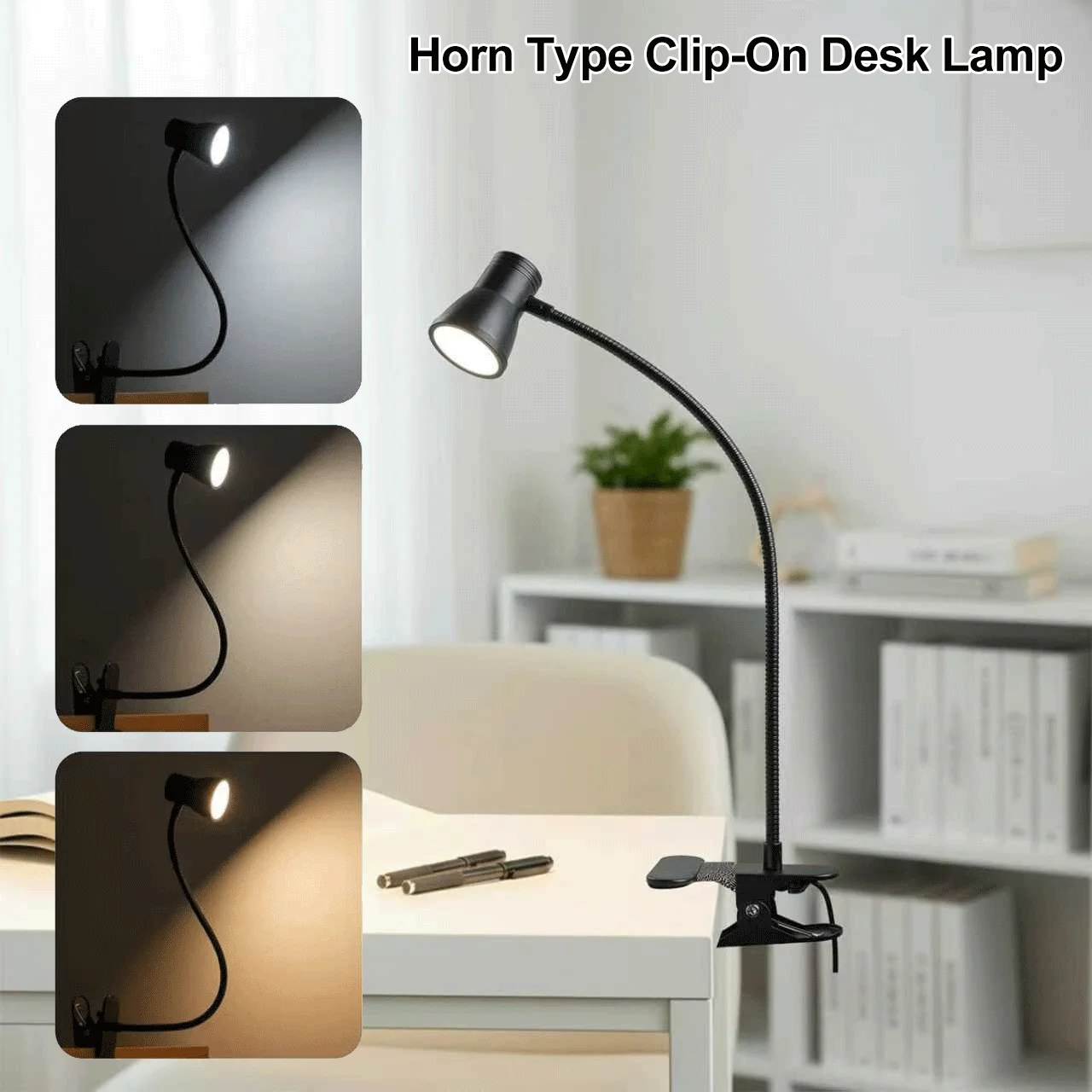 Eye-Caring Clip On Desk Lamp 360° Rotatable Gooseneck Reading Light 3 Color Modes & 10 Brightness for Bedroom Office and Study
