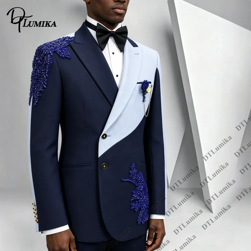 Bespoke Men Dual‑Tone Contrast 2‑Piece Tuxedo Set, Custom‑Tailored Blazer  Coordinating Trousers Modern Gentleman Attire Wedding