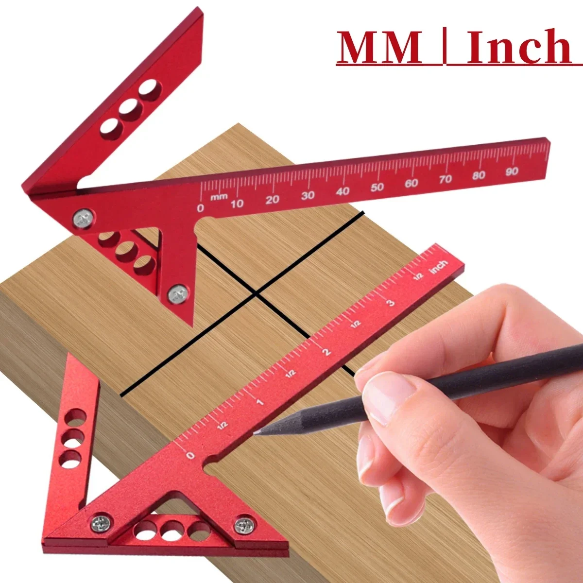 Houtbewerkingscirkel Middenschrijver 45/90 ° Midden Meetgereedschap Lijnmeters Aluminium Middelste Schrijver Timmerman Liniaal Meetinstrument