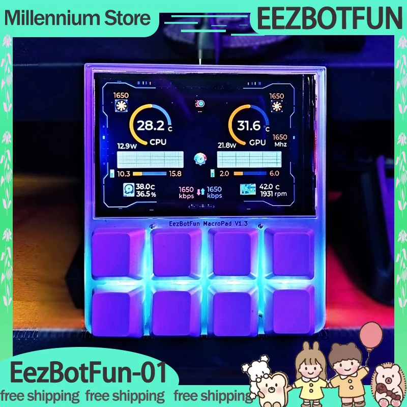 EezBotFun Mechanical Stream Deck RGB Wired Keypad With 3.5-Inch Screen Hot Swap Custom Mini Streamdeck Gamer Pc Accessories Gift