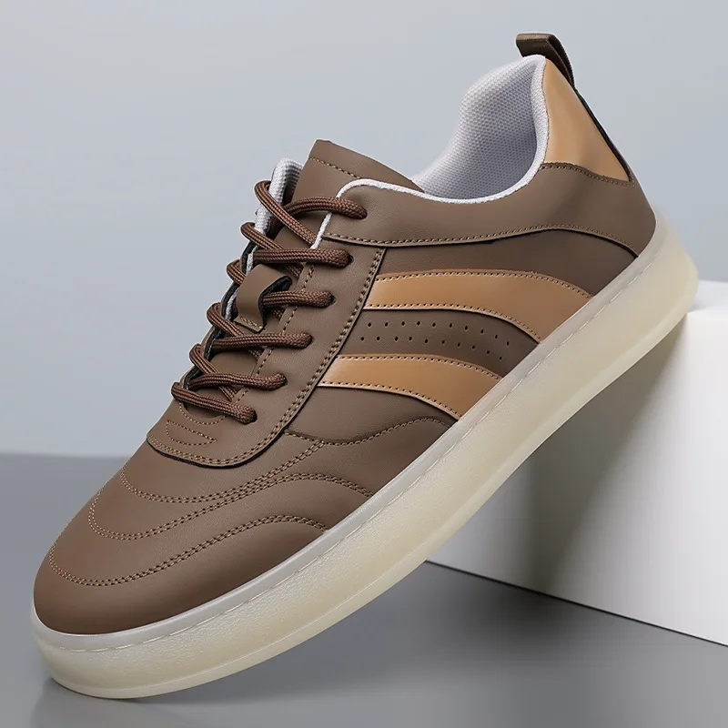 Men's Leather Shoes Flat Sports Shoes Lightweight Flat Shoes Simple Fashion Travel Shoes Walking Leather Running Shoes Sneakers