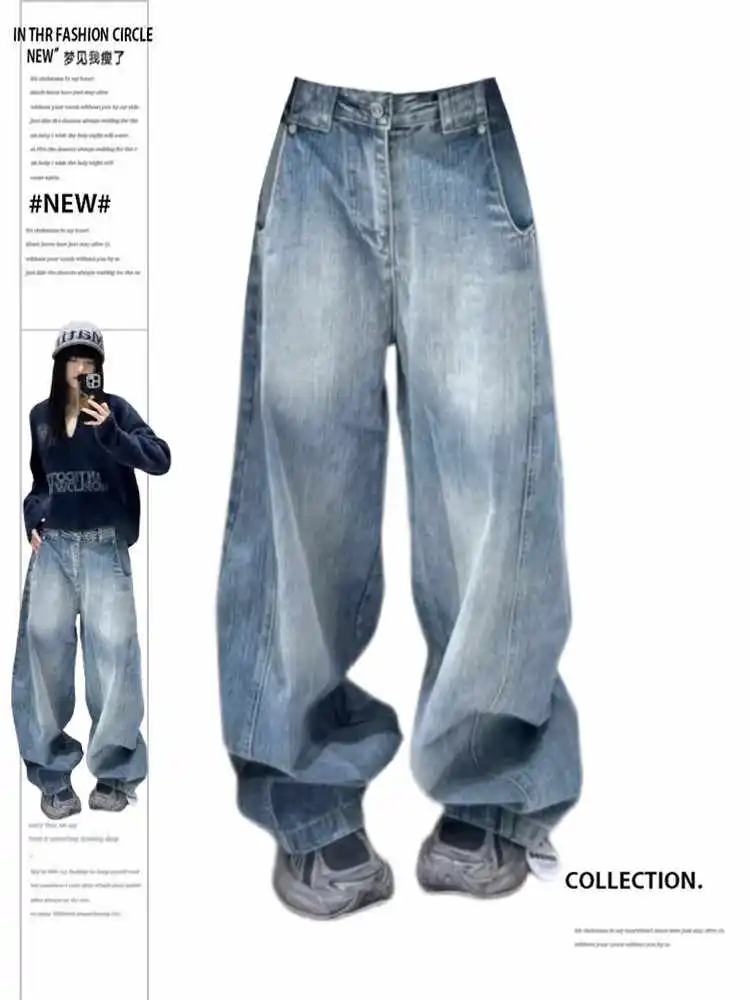 

Женские джинсовые брюки Y2K, широкие мешковатые джинсы, японский отбеливатель, гранж, хип-поп, Харадзюку, ковбойский бойфренд, американский ретро, свободный шик