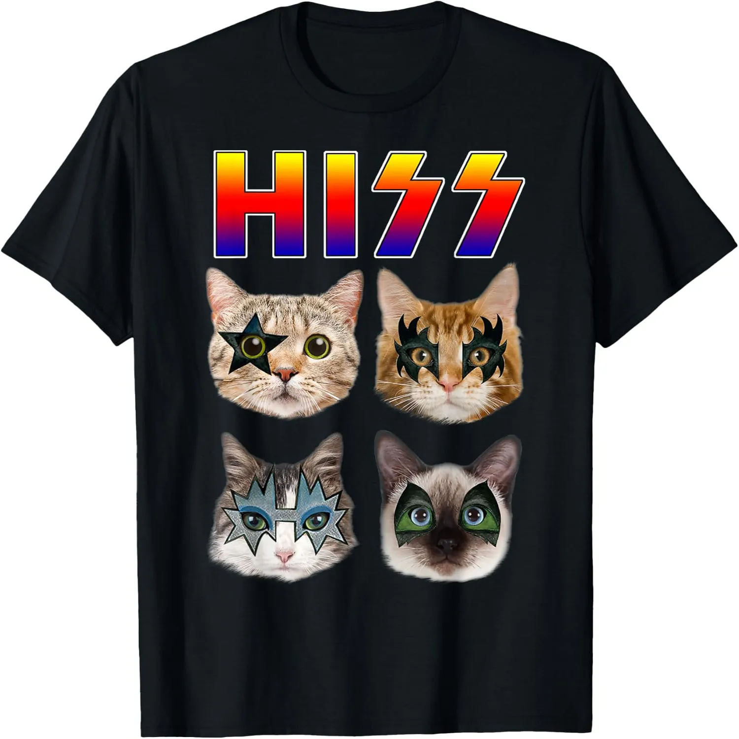 Rainbow Gradient Rock Makeup Cats Funny Rock Band Kitten T-Shirt