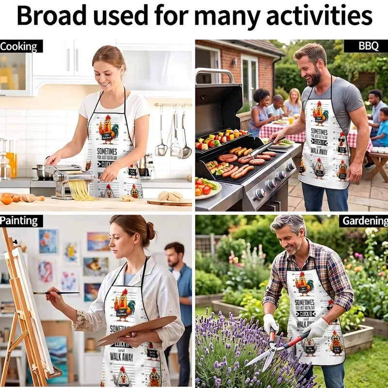 1PC【Apron】2DFlat effect Funny-themed chicken group print，Fun and durable，Suitable home kitchen cooking、Outdoor Patio