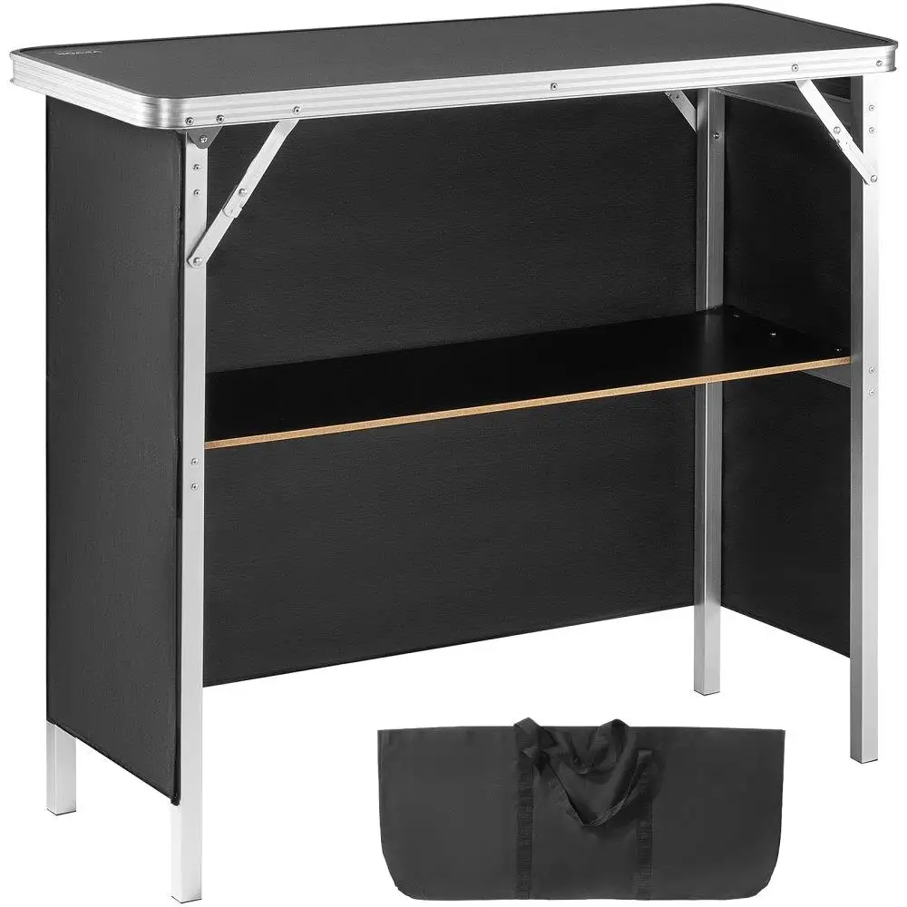 

Folding Portable Bar Table for indoor Outdoor Use with Storage Shelf Carrying Case and Black Skirt 38.39x15.16x34.25 inches