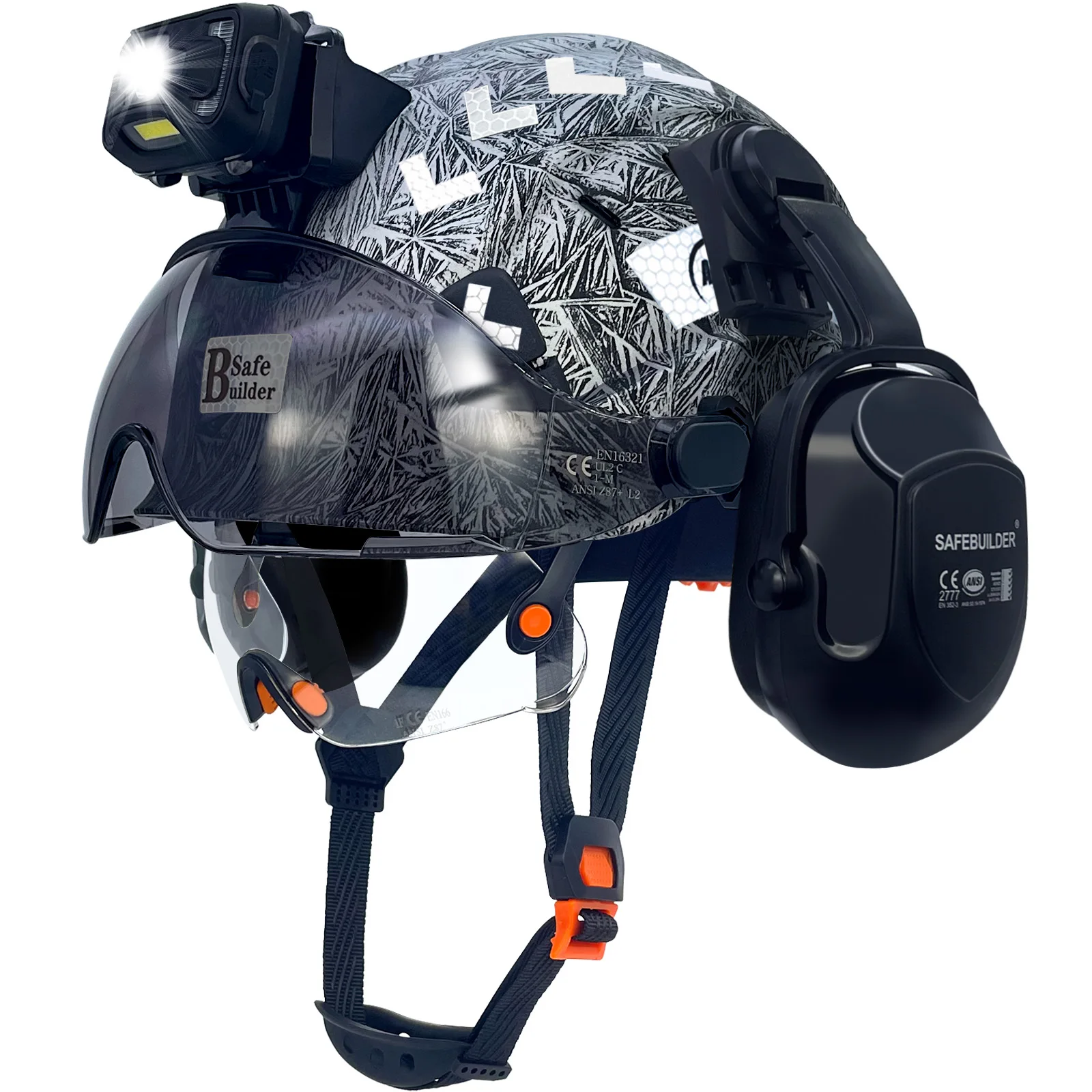 قبعة صلبة للسلامة الصناعية CE EN397 مع قناع وخوذة أمان للمصابيح الأمامية المدمجة للعمل الصناعي الخارجي #1