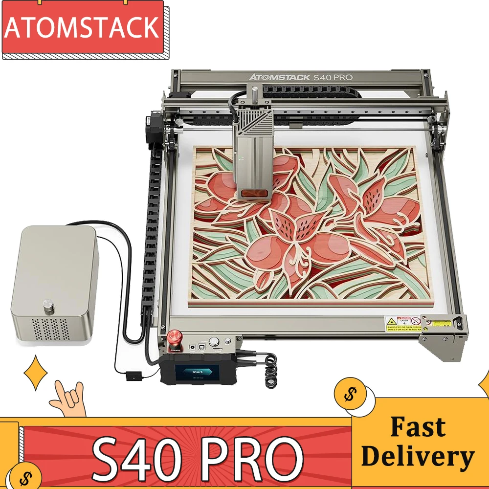 ATOMSTACK S40 Pro Laser Engraver Cutter with F30 Pro Air Assist Kit 48W Laser Power 0.01mm Engraving Accuracy 24W/48W Dual Modes