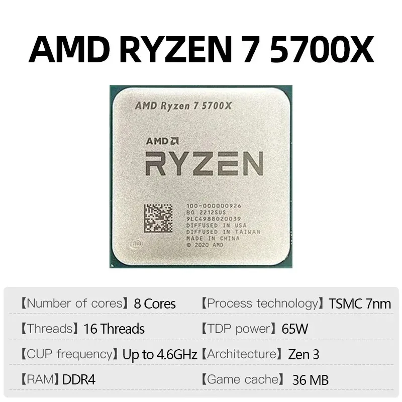AMD Ryzen 7 5700X AMD R7 5700X CPU 8-Core 16-Thread 4.6GHz Unlocked Desktop Processor Socket AM4 Gaming CPU In Stock