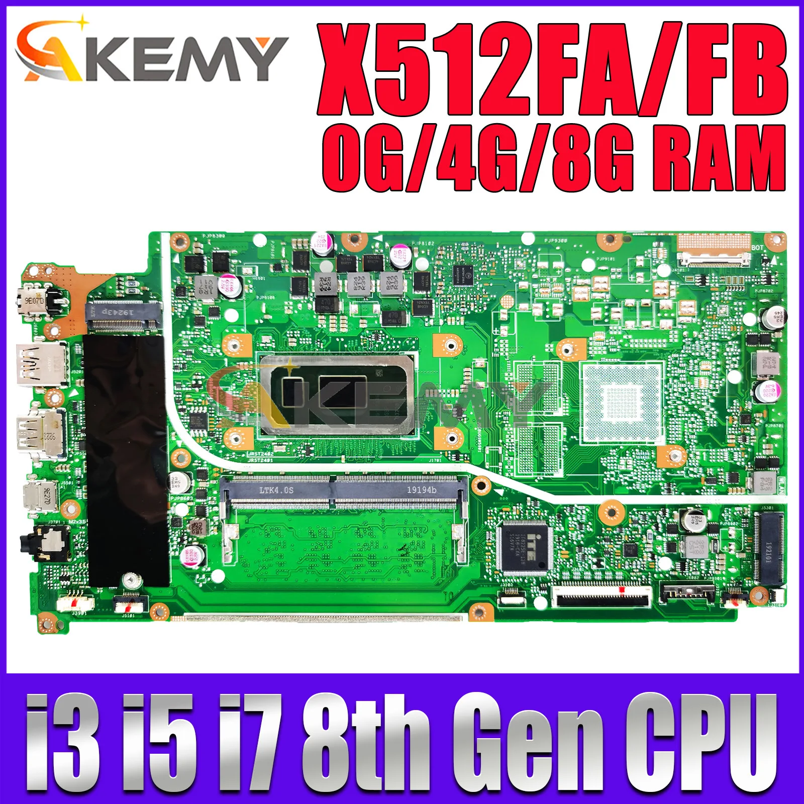 X512FF X512FA Mainboard For Asus X512FB X512FF X712FA X712F X512FJ X512FJG Laptop Motherboard With i3 i5 i7 CPU 0G/4G/8G RAM