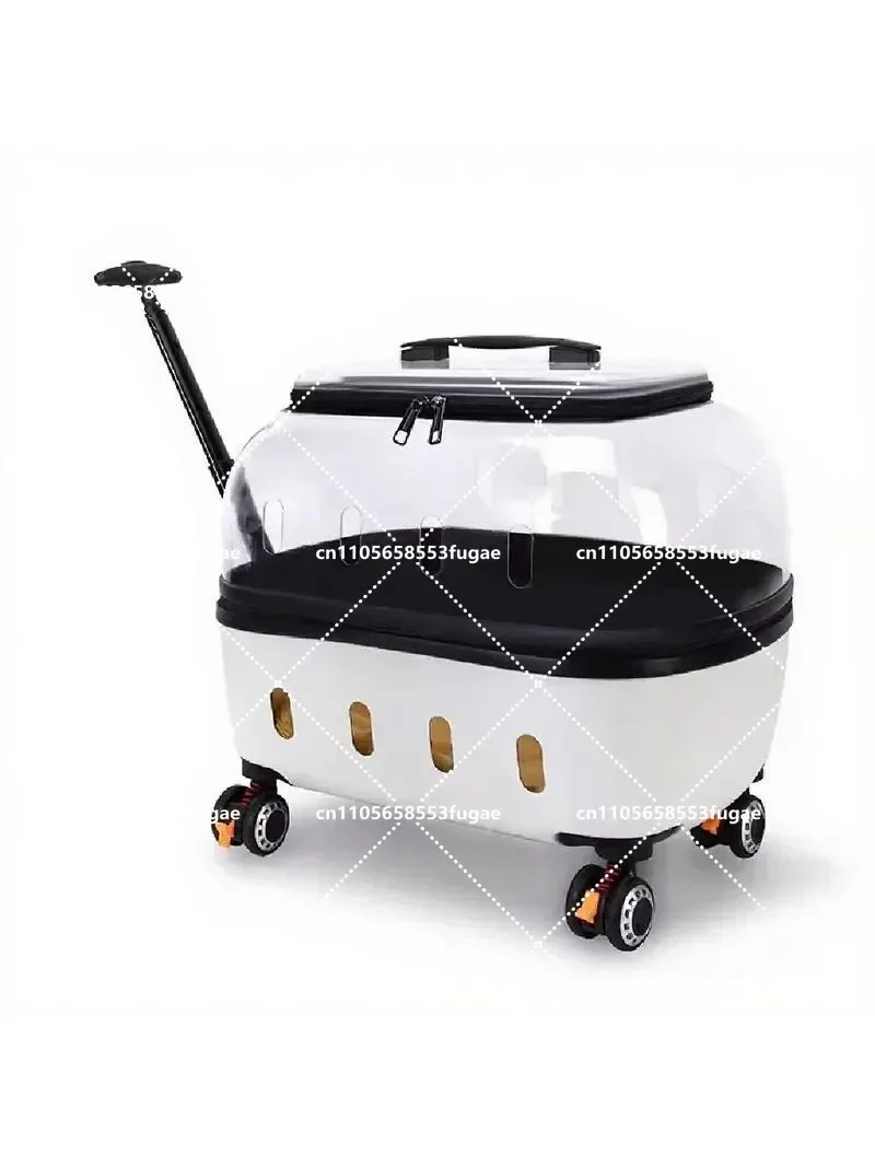 Large Capacity Transparent Cat Carrier Pet Suitcase Breathable Handheld & Pull Rod Dual Use Travel Cart for Cats
