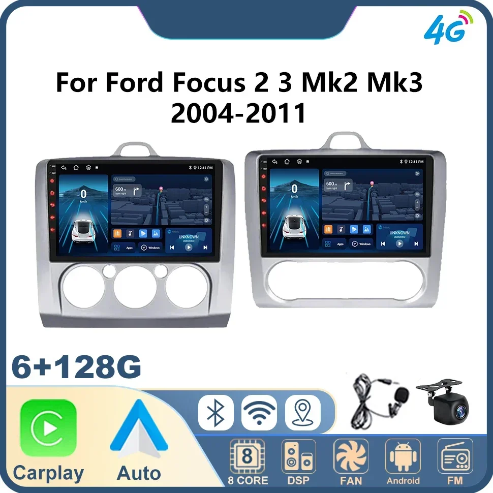 

2 Din Car Radio Androidauto Carplay for Ford Focus 2 3 Mk2 Mk3 2004-2011 Android 12 4G GPS Car Audio 9" WIFI BT IPS Car Stereo