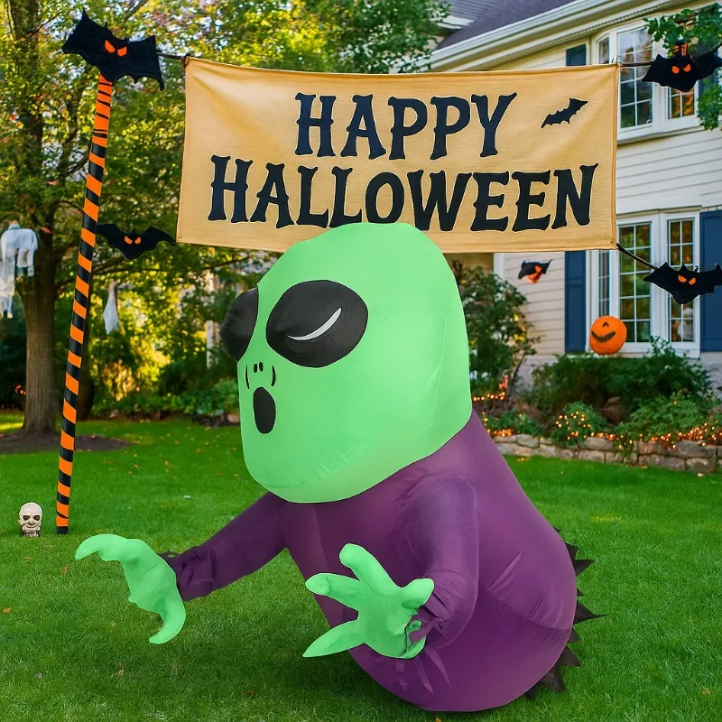 Illuminazione natalizia da 4 piedi Finestra da arrampicata di Halloween Fantasma dalla testa verde Luce a LED Cortile esterno Giardino Terrificante Modello Decor