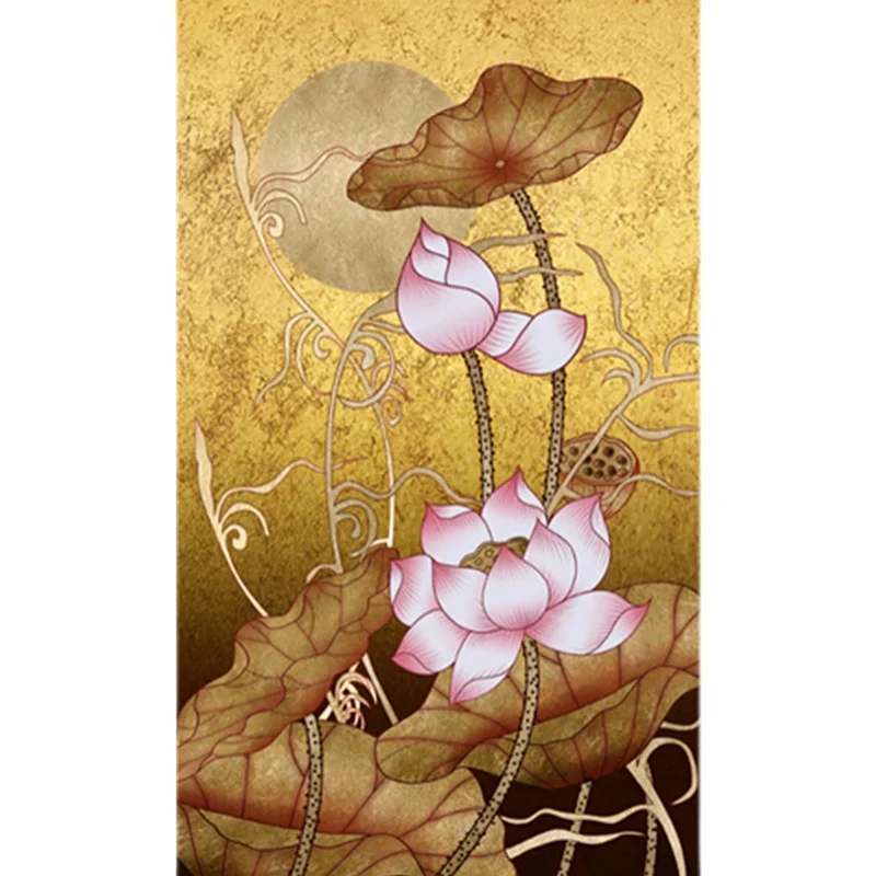 Customized products 3D Gold foil lotu wallpaper Buddhist culture living room TV Golden Lotus Temple Buddha Hall decorative mural