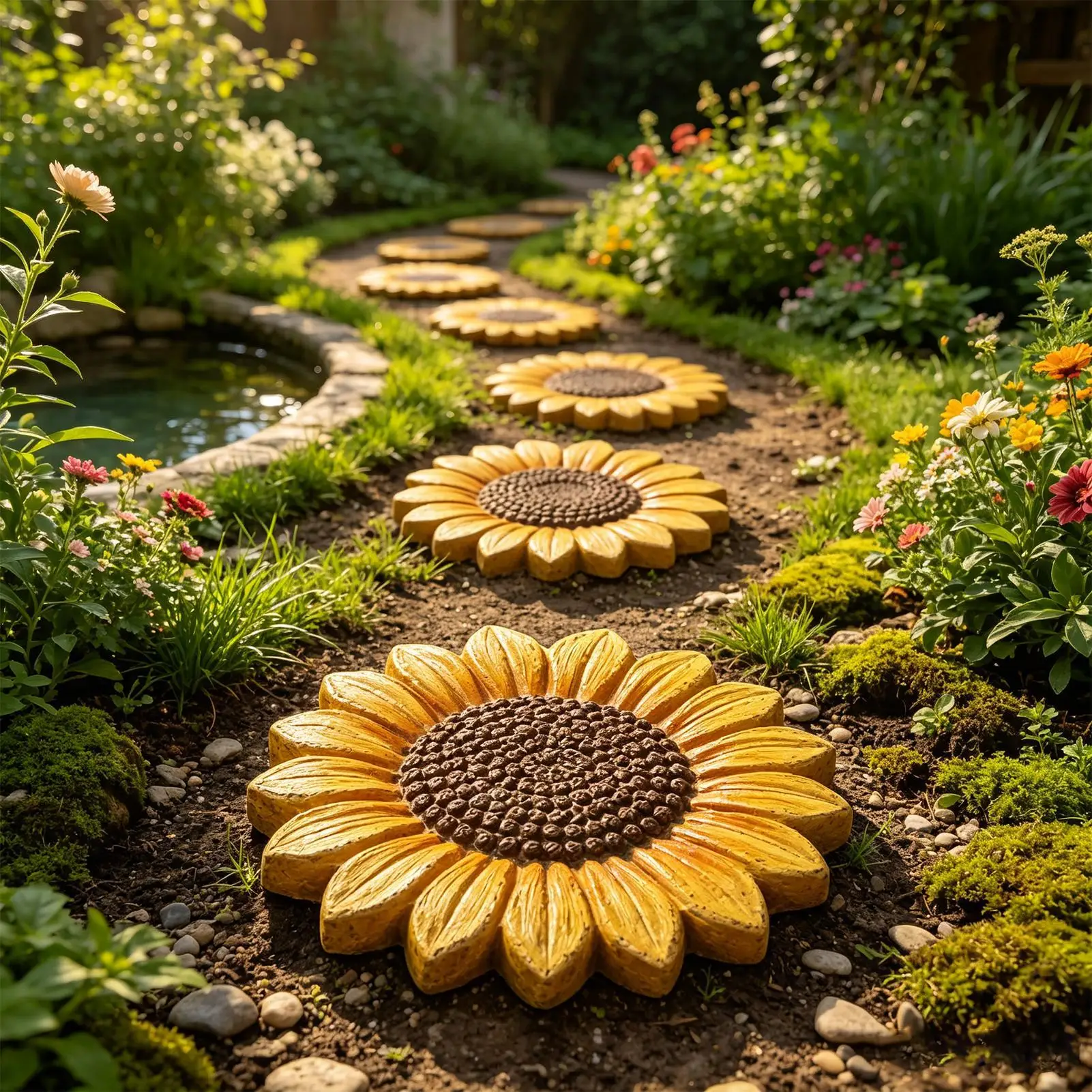 Sunflower Mold for Concrete Reusable Round Path Paver Mould Sunflower Concrete Mold for Outdoor Landscape Lawn Patio Pathway