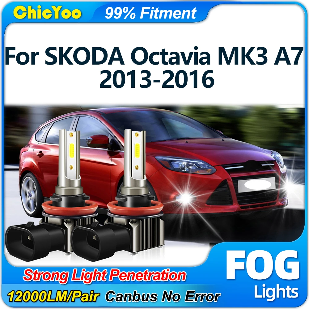 

12000LM H11 H8 H9 Car LED Fog Lights Bulbs 6000K White Auto Fog Lamps 12V 24V For SKODA Octavia MK3 A7 2013 2014 2015 2016