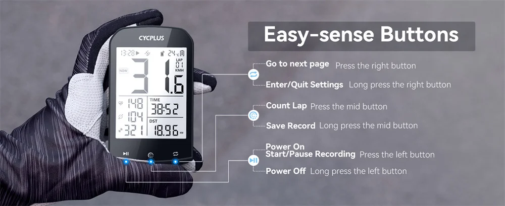 CYCPLUS M1 GPS Fahrradcomputer Fahrradtacho Bluetooth 5.0 ANT+ Ciclismo Geschwindigkeitsmesser für Garmin Zwift Fahrradzubehör – Detail 4