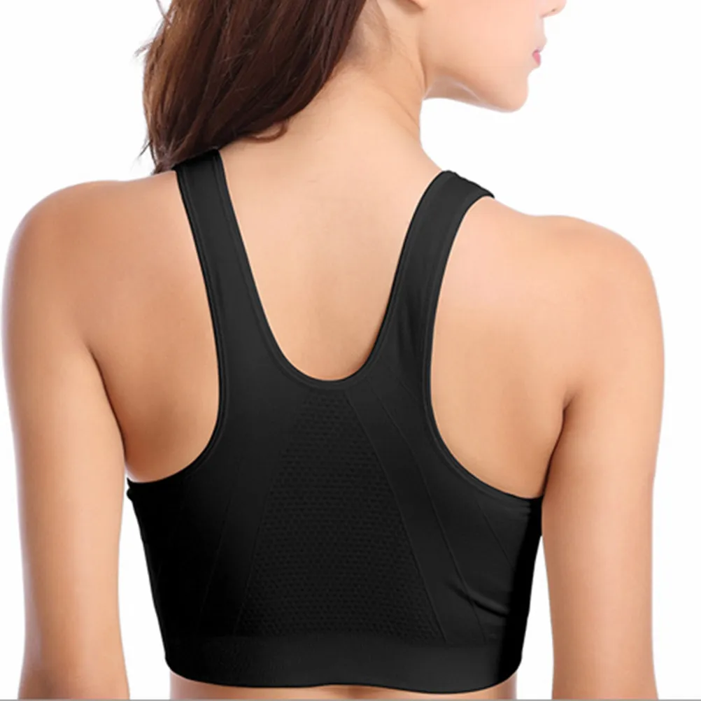 Xl Black Shockproof Sports Bra No Steel Ring Front Zipper Breathable Running Fitness Yoga Vest High Impact Padded for Women