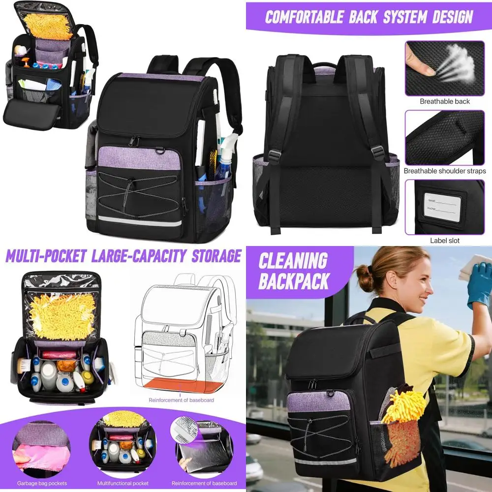 

Housekeeping Utility Cart with Bottom Tray and Multiple Pockets for Efficient Cleaning Tool Organization