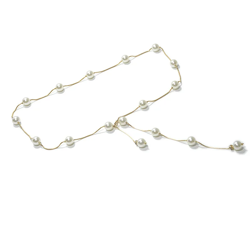 

Golden Metal Chain Belt Pearl Wedding Belts for Women Thin Dress Belt Fashion Brand New Gold Female Strap Fashion Design
