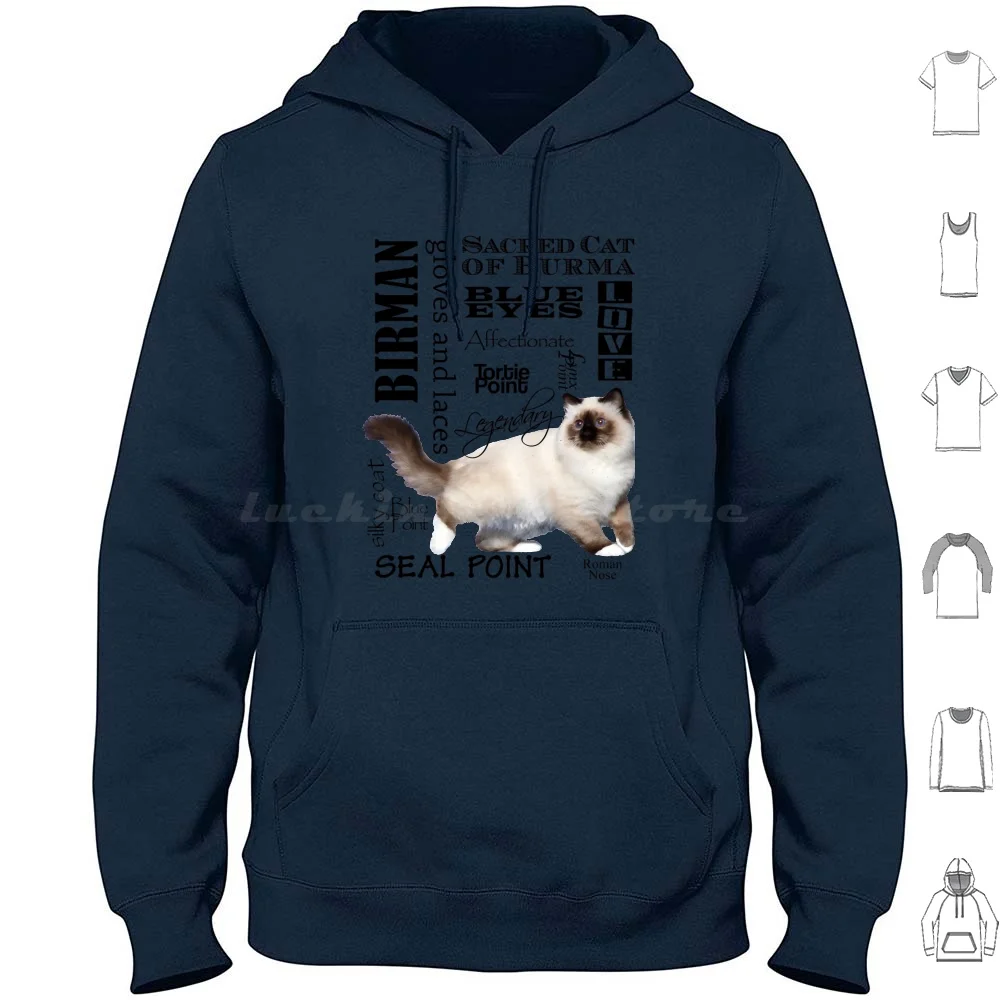 Birman-Sacred Cat Of Burma-Descriptive Words Hoodies Long Sleeve Birman Sacred Cat Of Burma Burman Birmanie Temple Cat