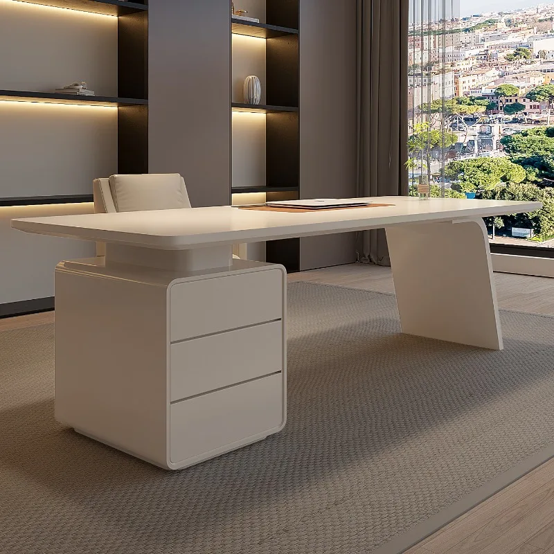 

White Standing Office Desk Modern Nordic Aesthetic Drawer Office Desk Crafts Storage Escritorio Oficina Commercial Furniture