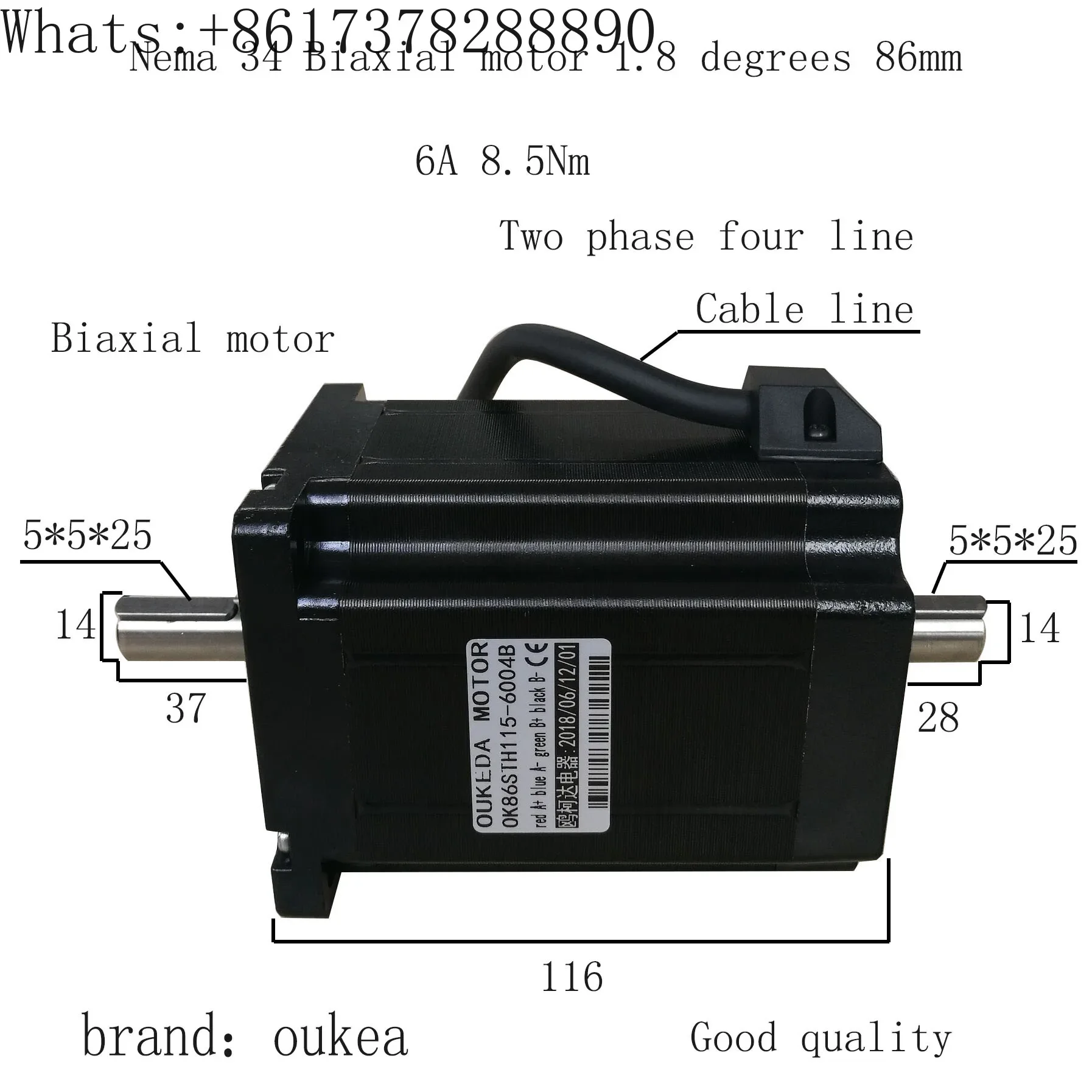 86 double-shaft motor 8.5Nm 86BYG118 double-shaft motor Nmea34 double-shaft motor two-phase four-wire