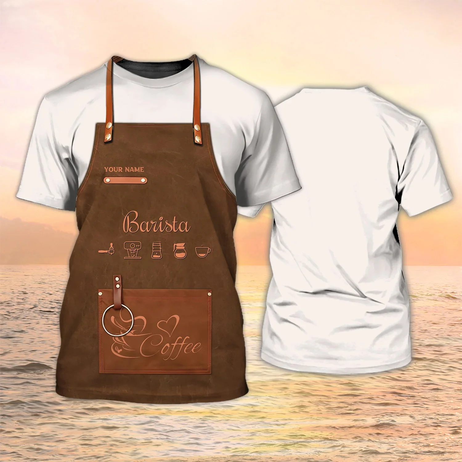 Newest Summer Men‘s T-shirt Barista Apron Personalized Name 3D Printed t shirt Unisex Casual Tshirt Coffee Shop Uniform DW101 view 2
