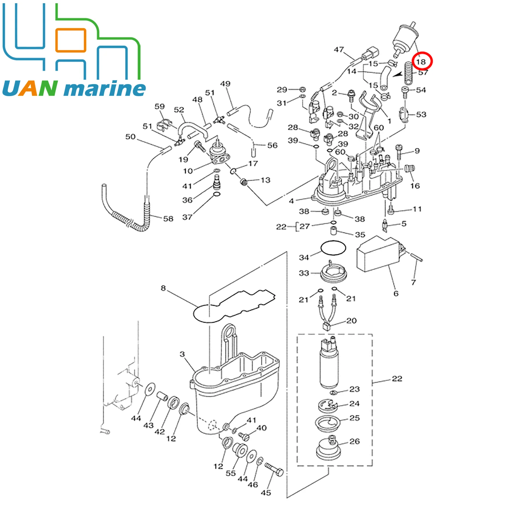 60V-24251-00 Fuel Filter Strainer for Yamaha 150 175 200 225 250 300 HP Outboard Motor Gas Filter 60V-24251-01 68F-24251-00