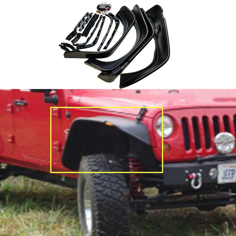 4PCS LED Fender Flares Wheel Arch Mudguards Fender for Jeep wrangler JK 2007-2017 