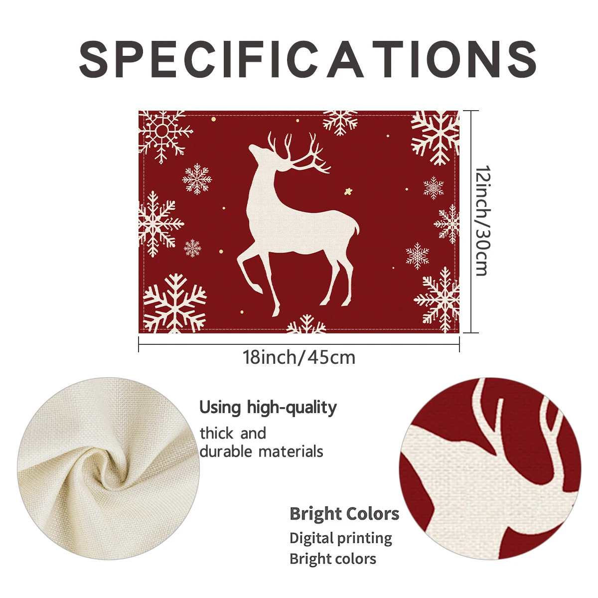 1/4/6pcs Christmas snowflakes, reindeer, Christmas tree placemats, Christmas family party table mats, anti slip table mats,