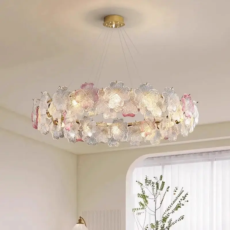 French-style Minimalist Living Room Chandelier Villa Grand Hall Bedroom Crystal Lamp Petal Glass Material Creative Lamp Lights