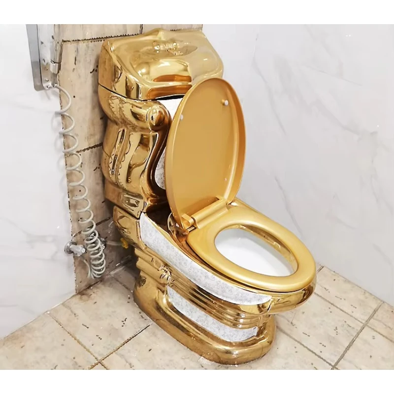 

Gold European Style Pedestal Series Golden Pattern Shape High-grade Custom Ceramic Bathroom Golden Toilet
