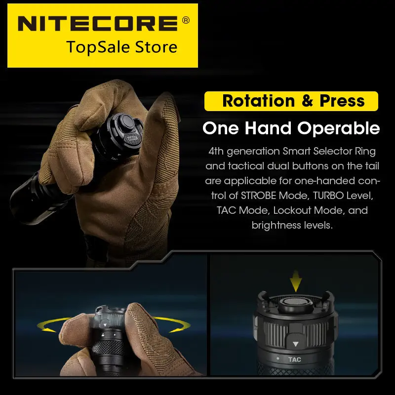 NITECORE SRT7i 3000LMs 5000mAh Battery USB-C Rechargeable Tactical Flashlight SmartRing Brightness Adjustment Troch STROBE READY